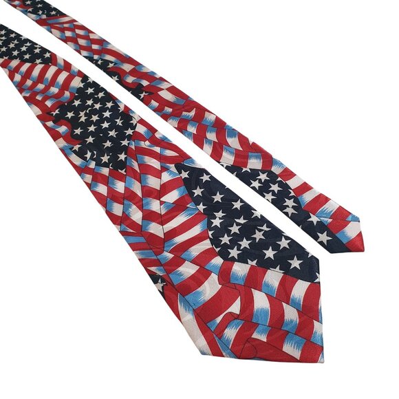 Patriotic American Flag Vintage Necktie Mark Dean Collection Holiday Red Blue - Picture 1 of 5